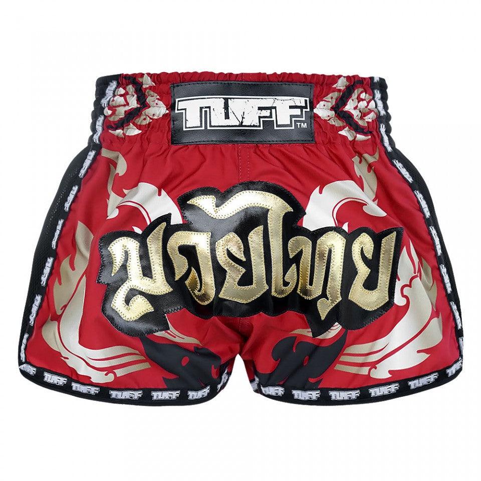 TUFF Muay Thai Shorts Retro Style Red Thai Yantra - MartialArts Megastore