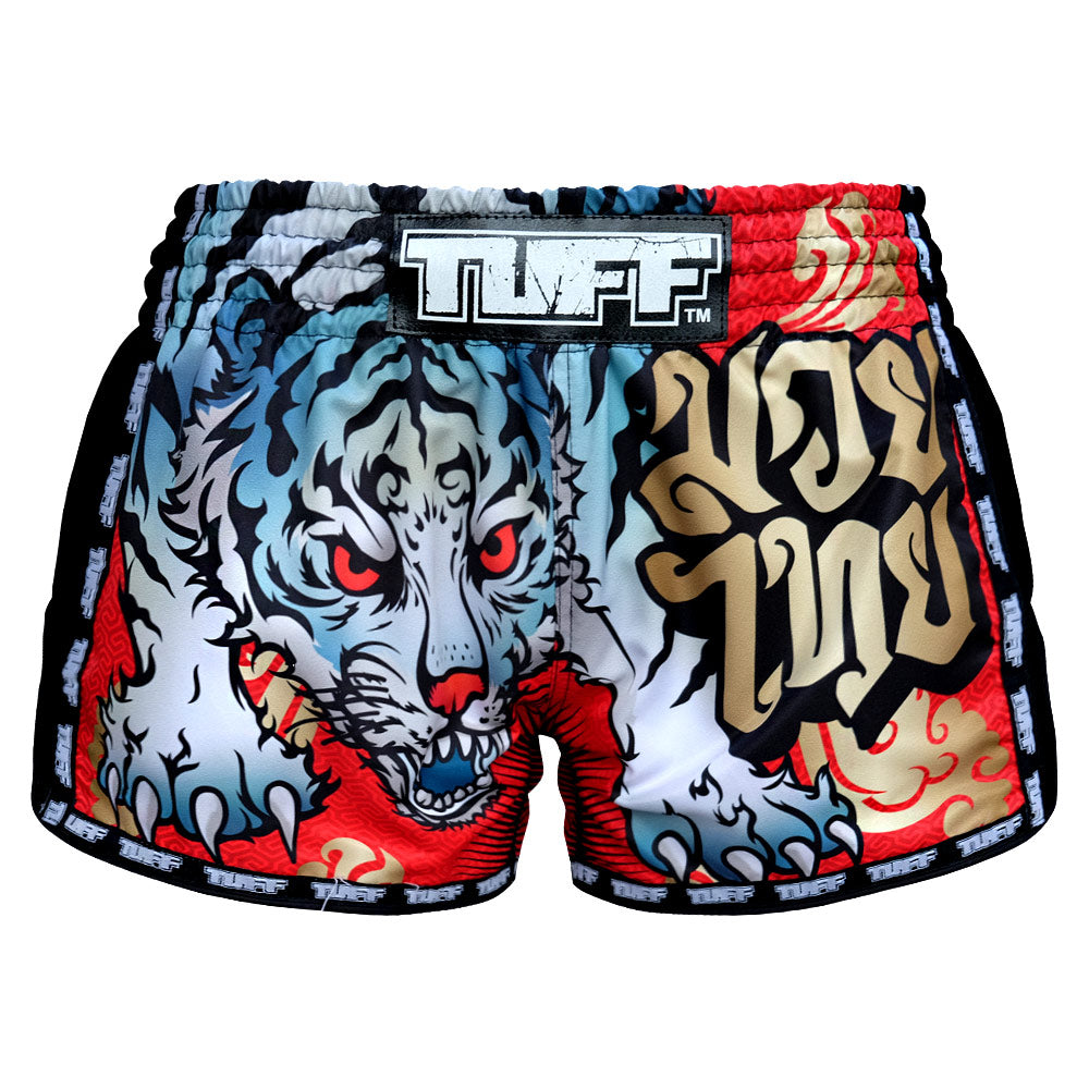 MRS303 TUFF Muay Thai Shorts Retro Style Red Cruel Tiger