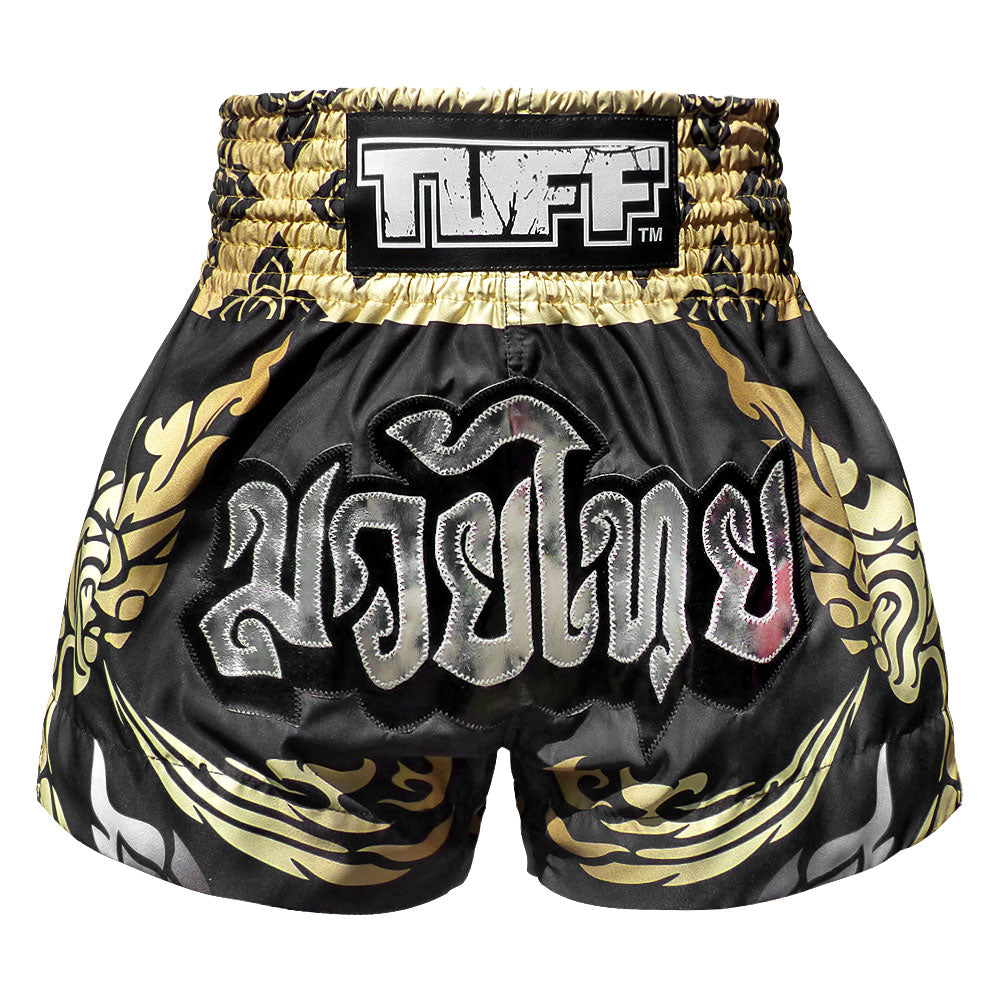 MS631 TUFF Muay Thai Shorts Thai King Of Naga Black